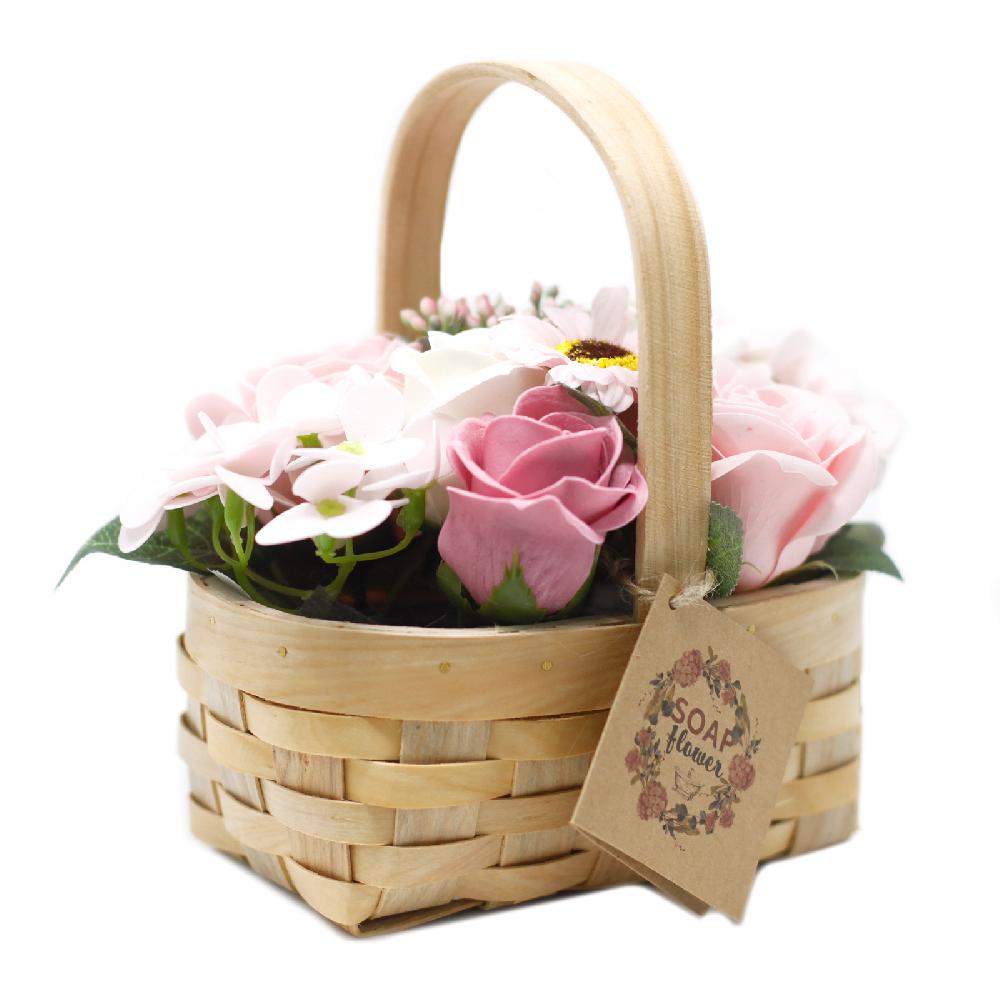 ancient wisdom Medium Pink Bouquet in Wicker Basket