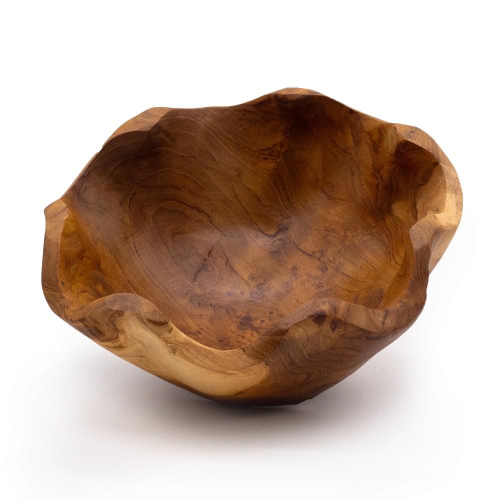 Ancient Wisdom Medium Smooth Teakwood Fruit Bowl - 21x9cm