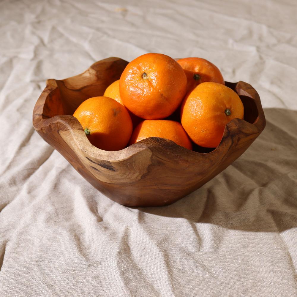 Ancient Wisdom Medium Smooth Teakwood Fruit Bowl - 21x9cm