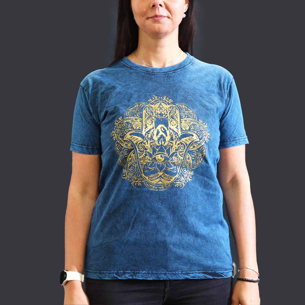 ancient wisdom Medium Stone Washed T-Shirt - Hamsa - Blue