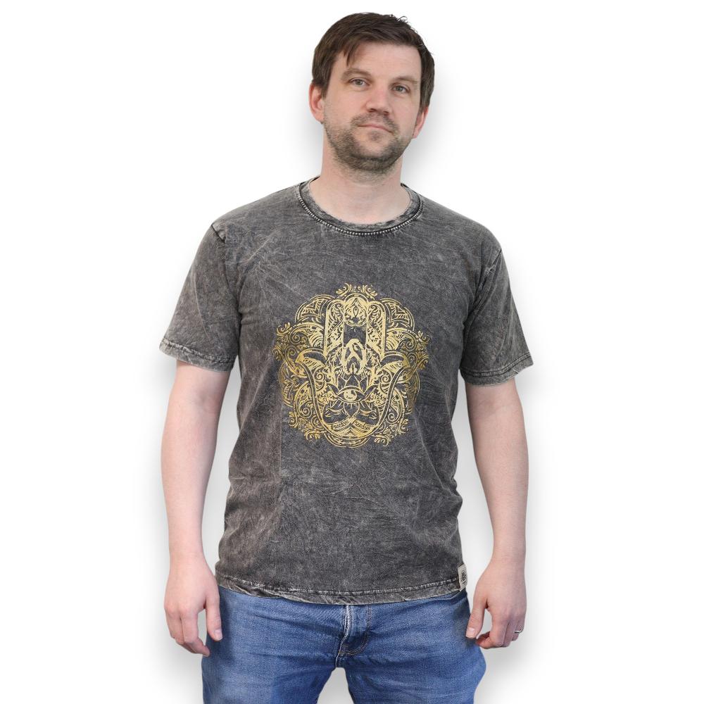 Ancient Wisdom Medium Stone Washed T-Shirt - Hamsa - Dark Grey