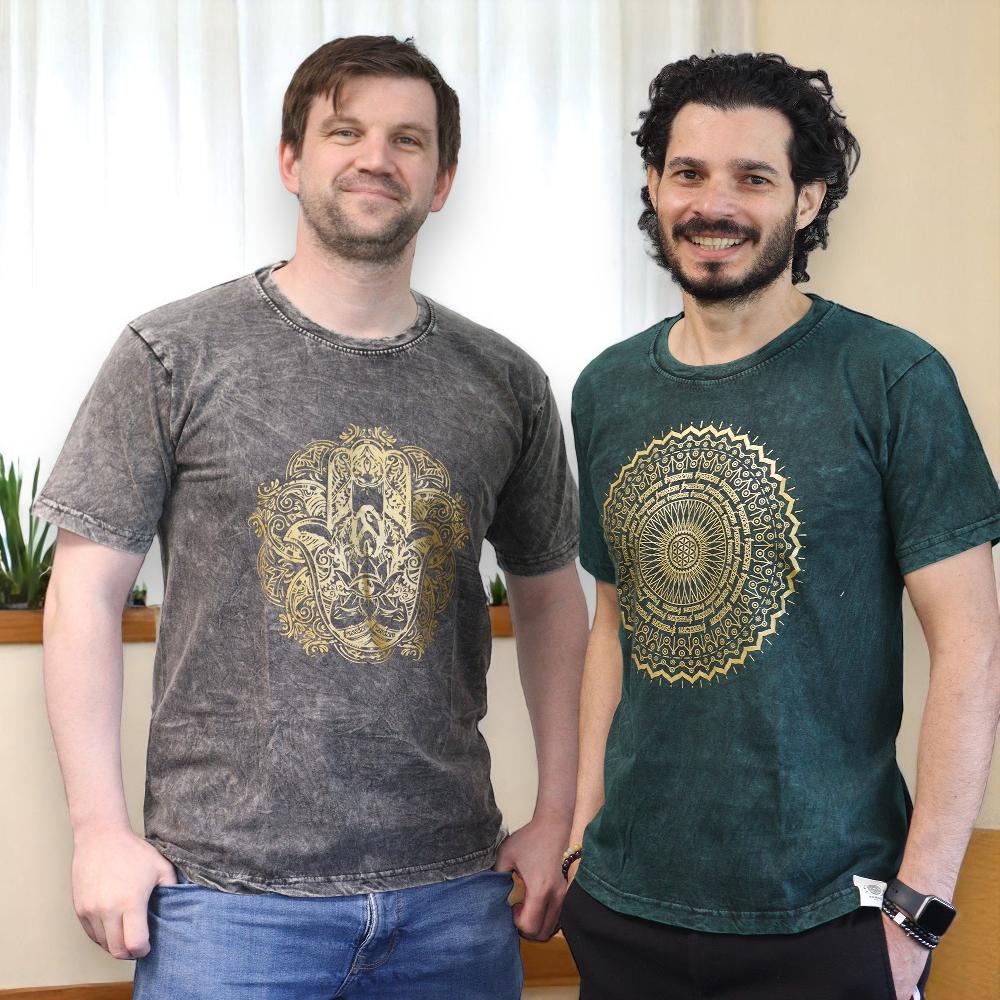 Ancient Wisdom Medium Stone Washed T-Shirt - Hamsa - Dark Grey