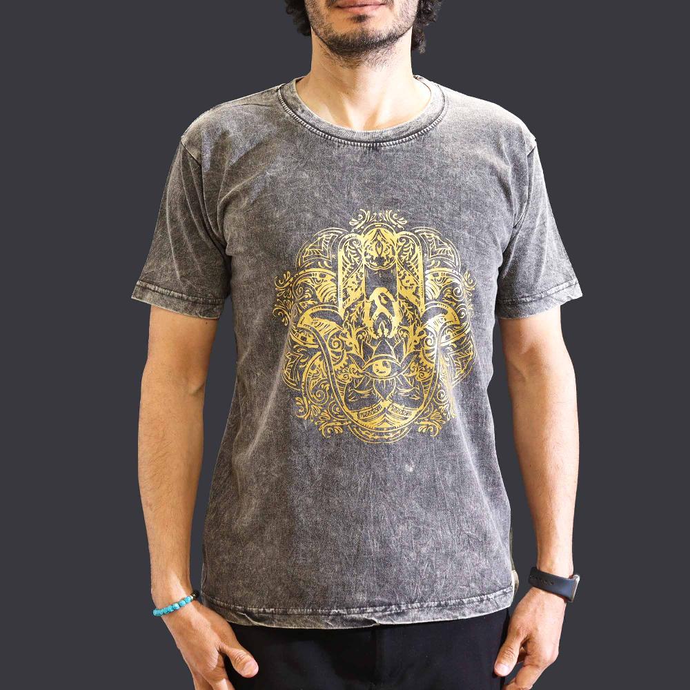ancient wisdom Medium Stone Washed T-Shirt - Hamsa - Dark Grey