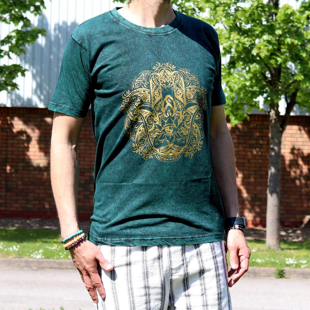 Ancient Wisdom Medium Stone Washed T-Shirt - Hamsa - Green