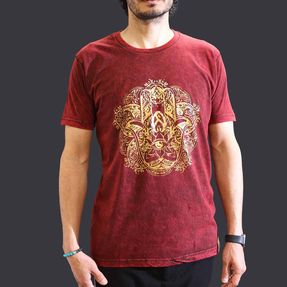 Ancient Wisdom Medium Stone Washed T-Shirt - Hamsa - Maroon
