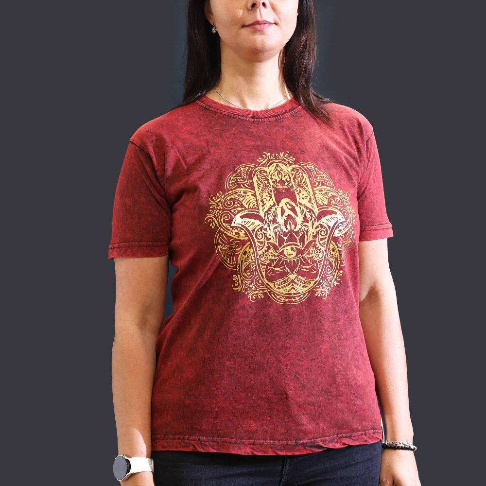 ancient wisdom Medium Stone Washed T-Shirt - Hamsa - Maroon