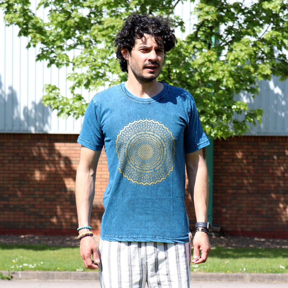 Ancient Wisdom Medium Stone Washed T-Shirt - Mandala - Blue