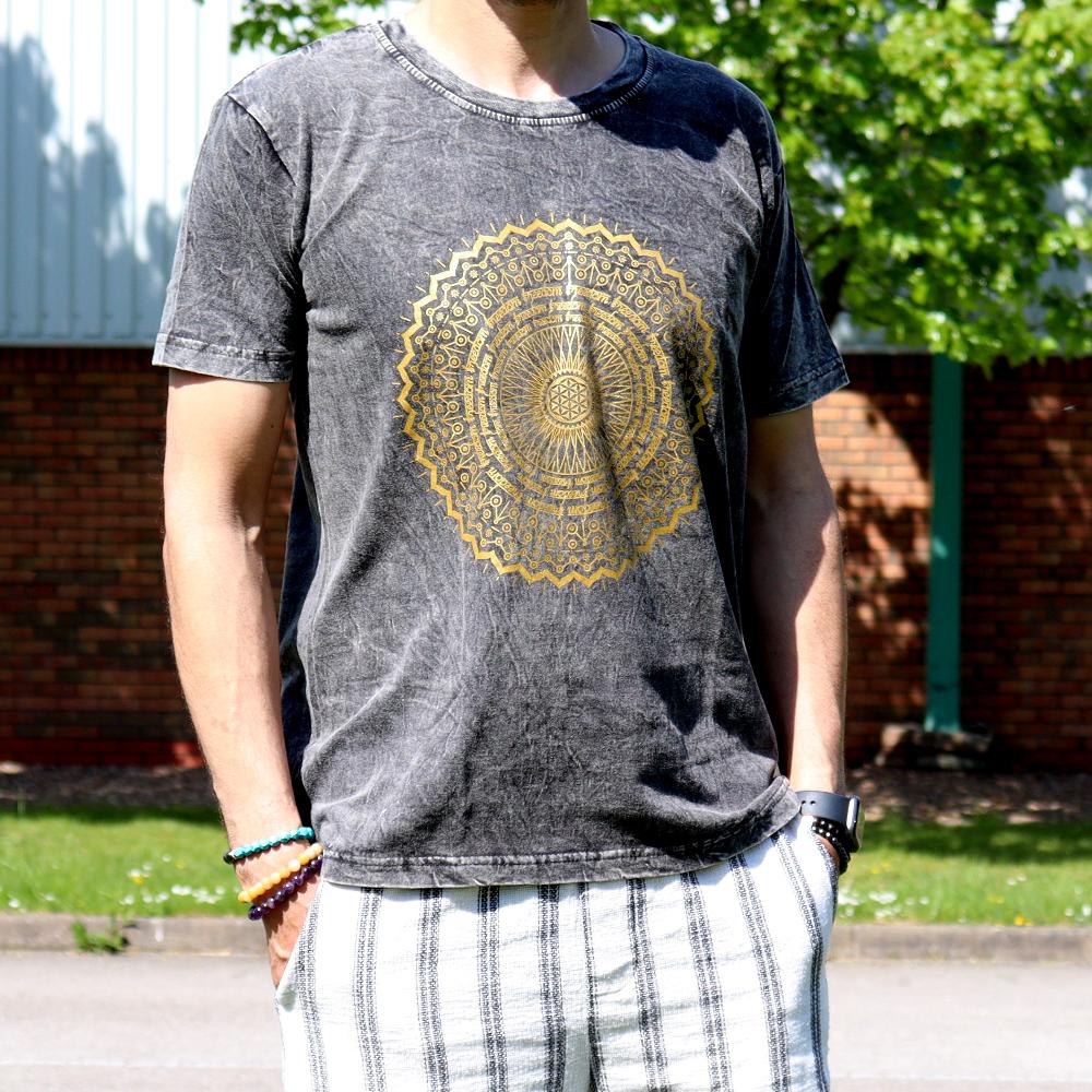 Ancient Wisdom Medium Stone Washed T-Shirt - Mandala - Dark Grey