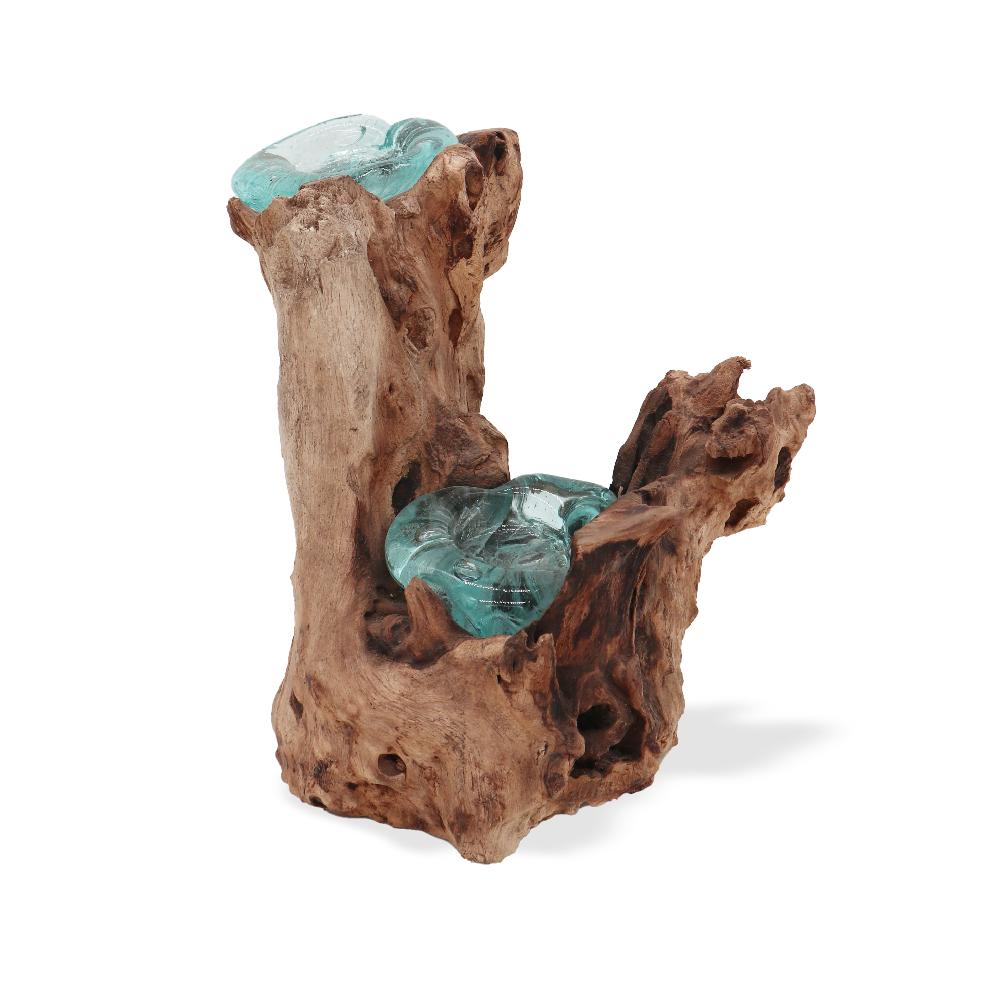 Ancient Wisdom Molten Glass Candle Double Holder On Wood