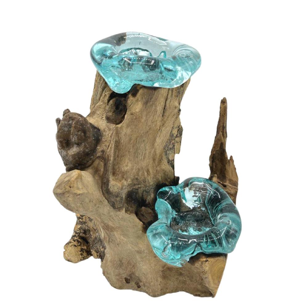 Ancient Wisdom Molten Glass Candle Double Holder On Wood