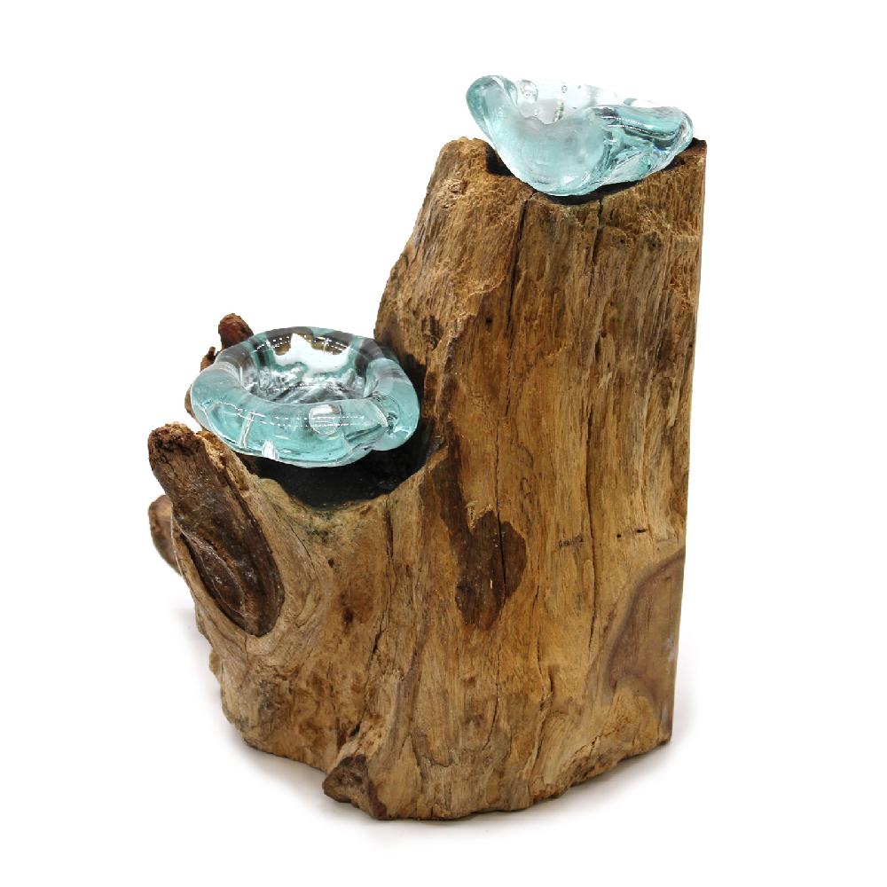 Ancient Wisdom Molten Glass Candle Double Holder On Wood