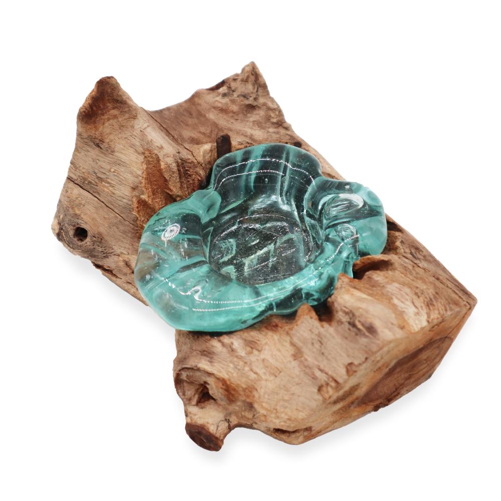 Ancient Wisdom Molten Glass Candle Single Holder On Wood