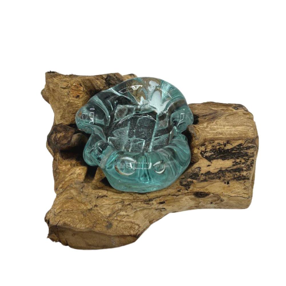 Ancient Wisdom Molten Glass Candle Single Holder On Wood