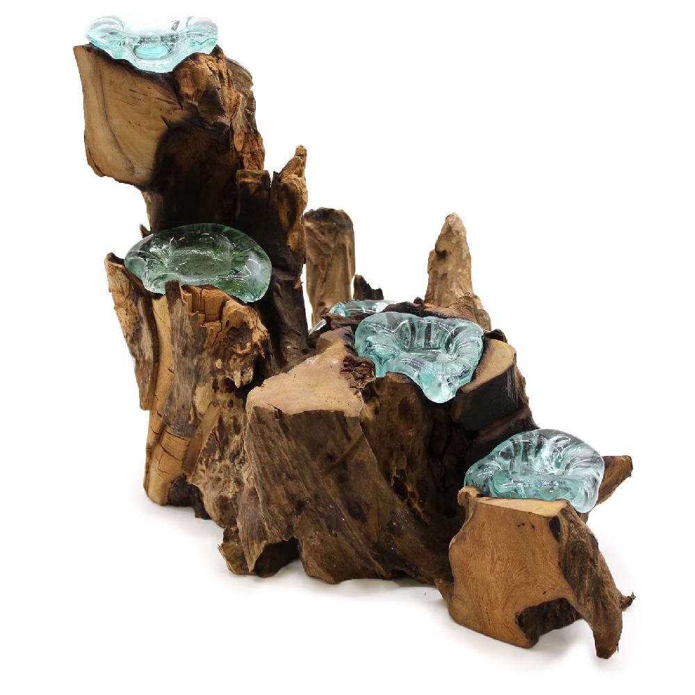 Ancient Wisdom Molten Glass Five Candle Holder On Wood