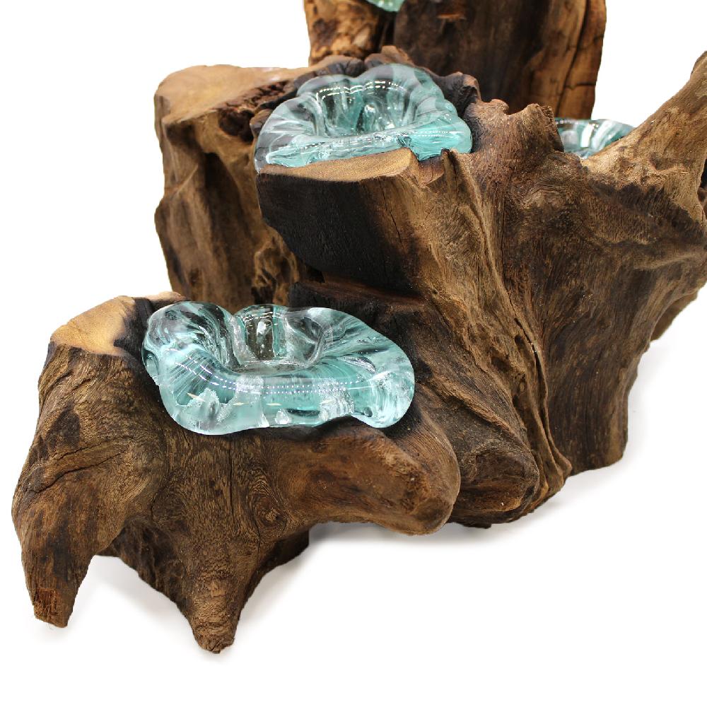 Ancient Wisdom Molten Glass Five Candle Holder On Wood