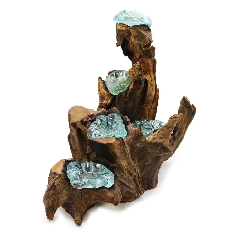 ancient wisdom Molten Glass Five Candle Holder on Wood