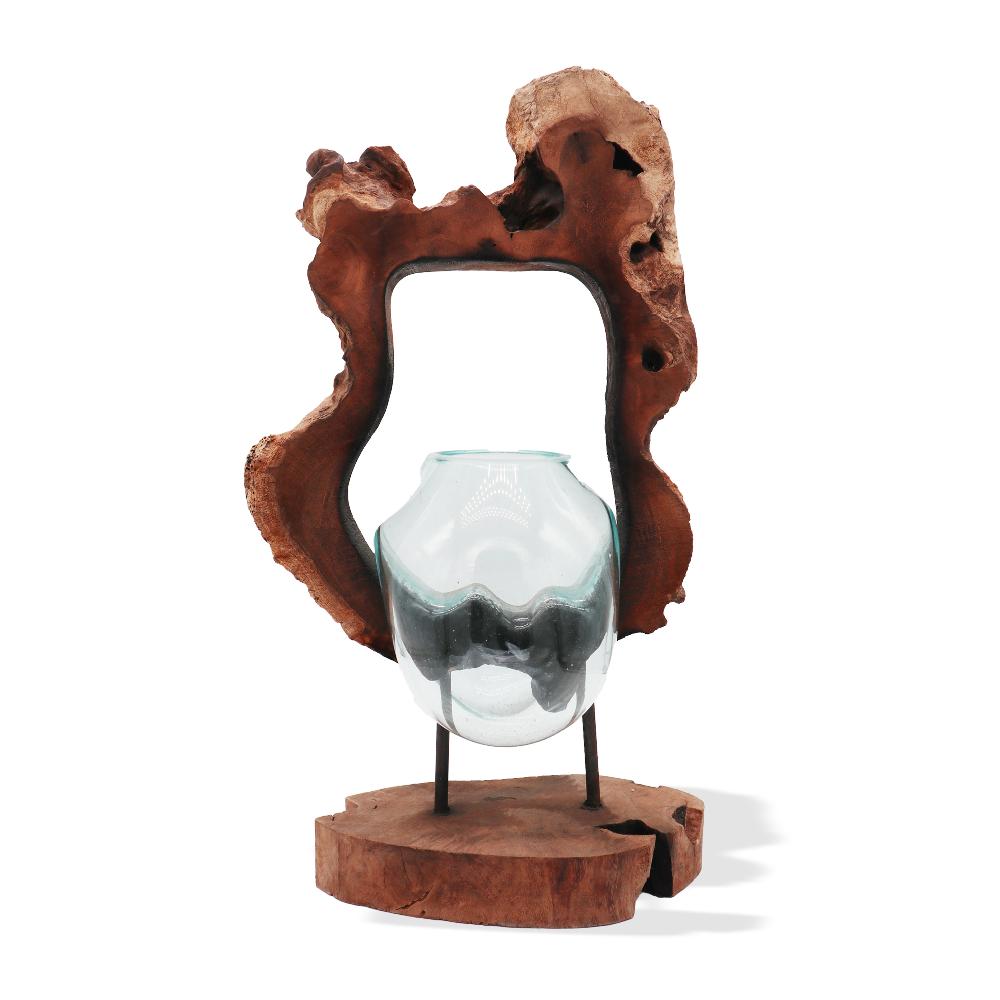 Ancient Wisdom Molten Glass Hanging Art Vase On Wood