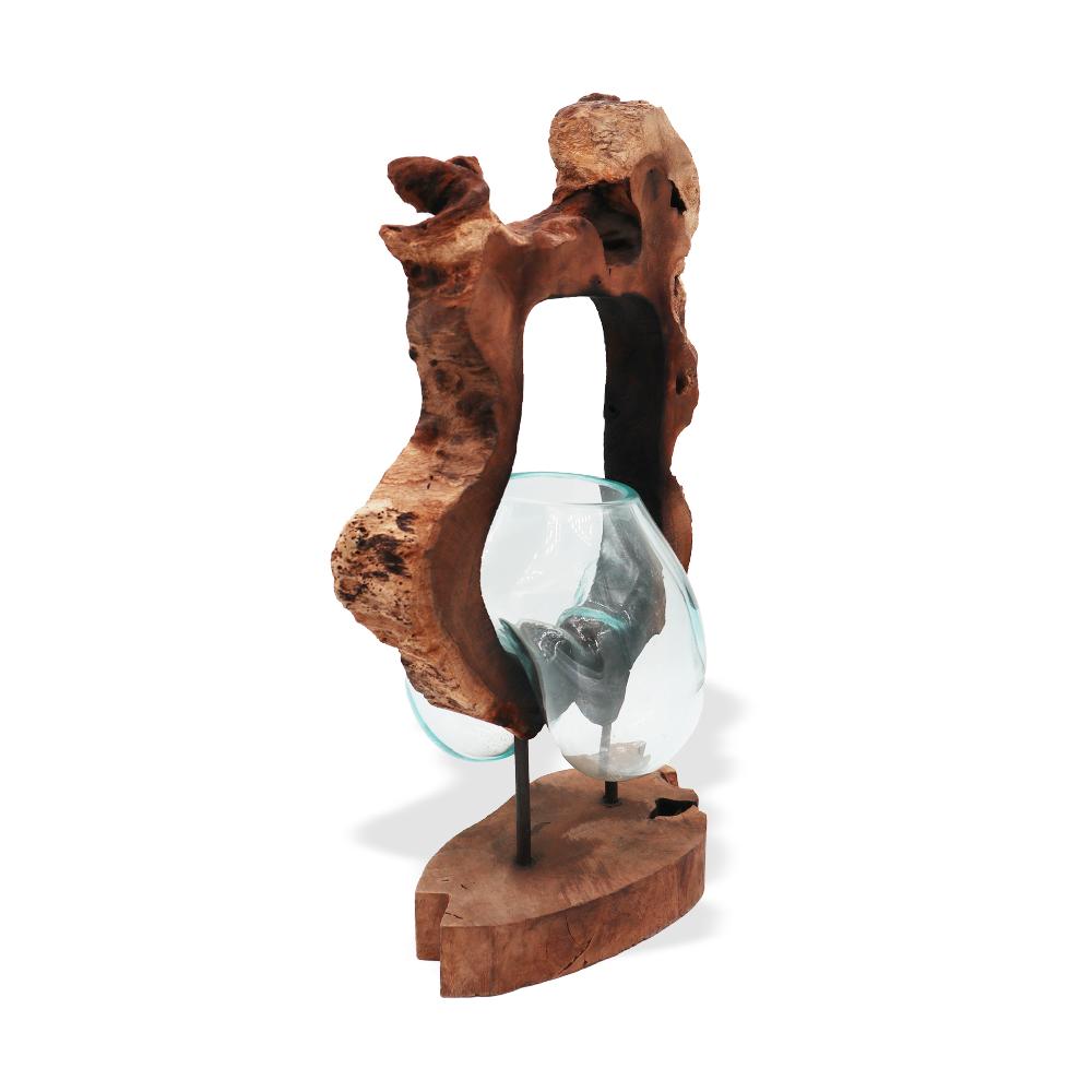 Ancient Wisdom Molten Glass Hanging Art Vase On Wood