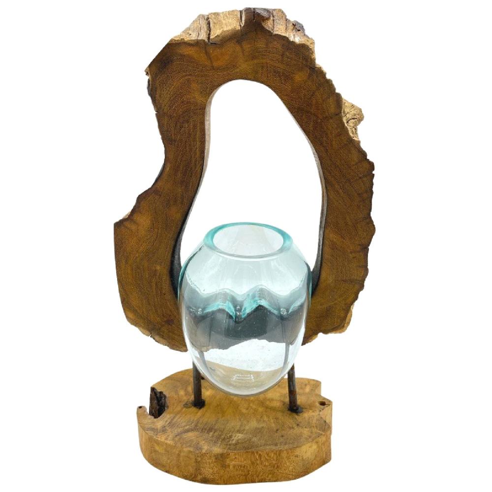 Ancient Wisdom Molten Glass Hanging Art Vase On Wood
