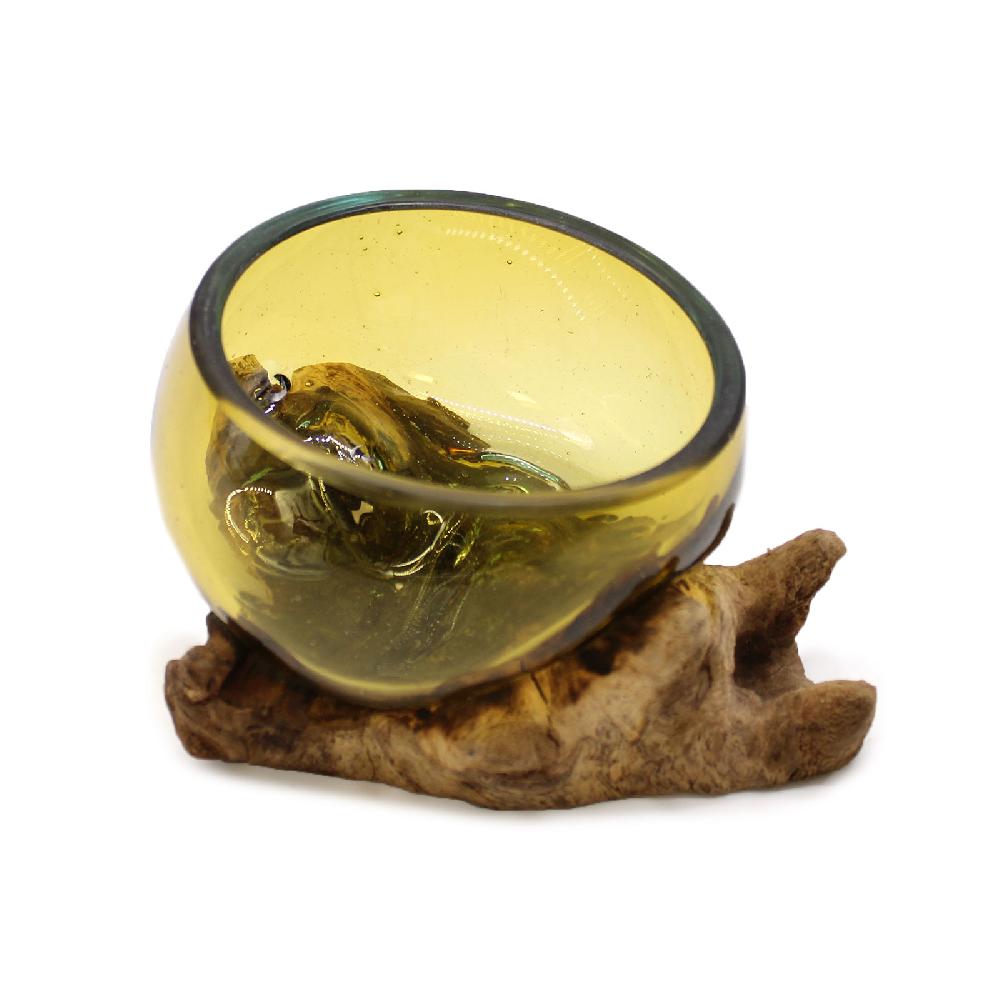 Ancient Wisdom Molten Glass Mini Amber Bowl On Wood