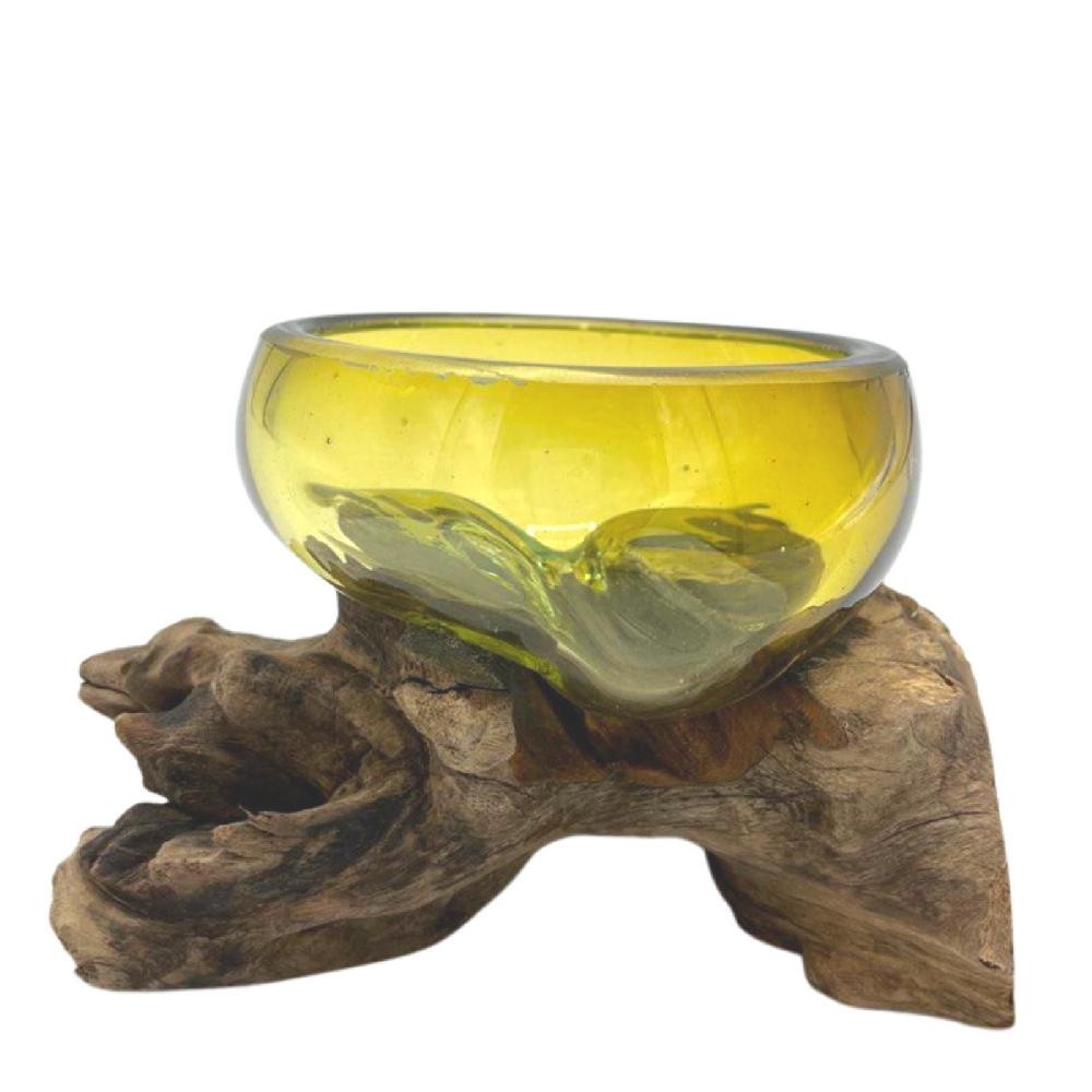 Ancient Wisdom Molten Glass Mini Amber Bowl On Wood