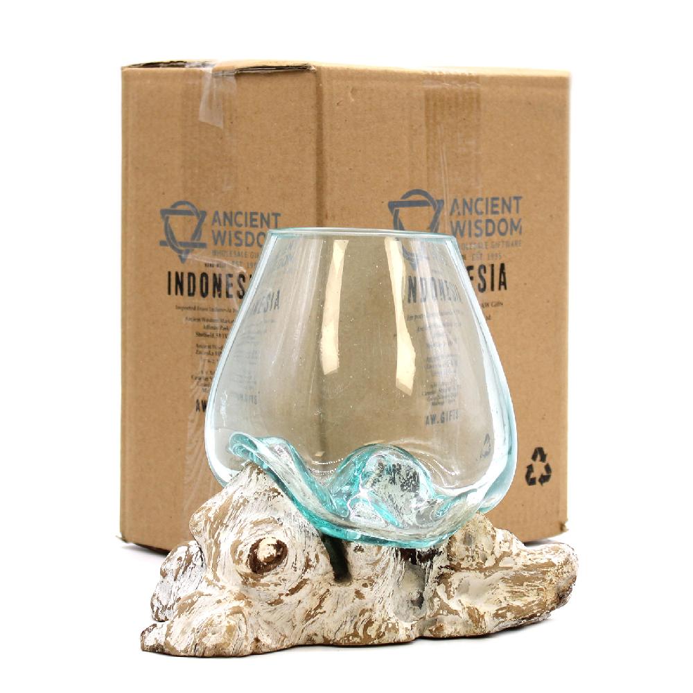 Ancient Wisdom Molten Glass On Whitewash Wood - Large Bowl