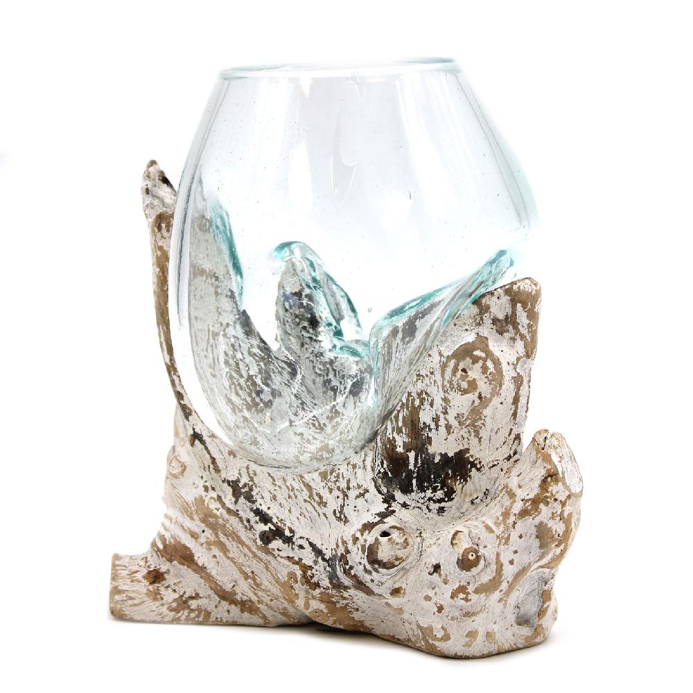 Ancient Wisdom Molten Glass On Whitewash Wood - Medium Bowl