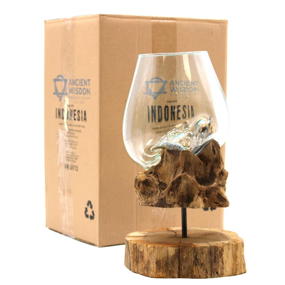 Ancient Wisdom Molten Glass On Wood With Stand - Large Bowl