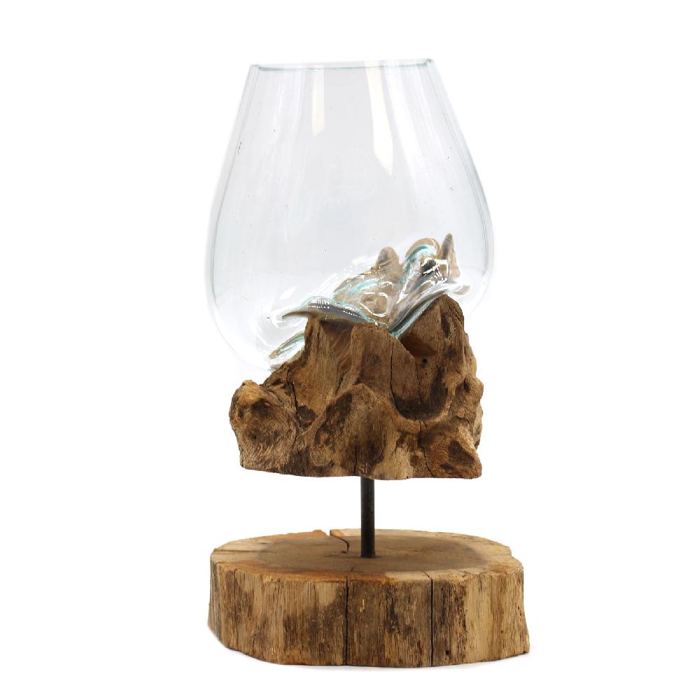 ancient wisdom Molten Glass on Wood with Stand - Large Bowl