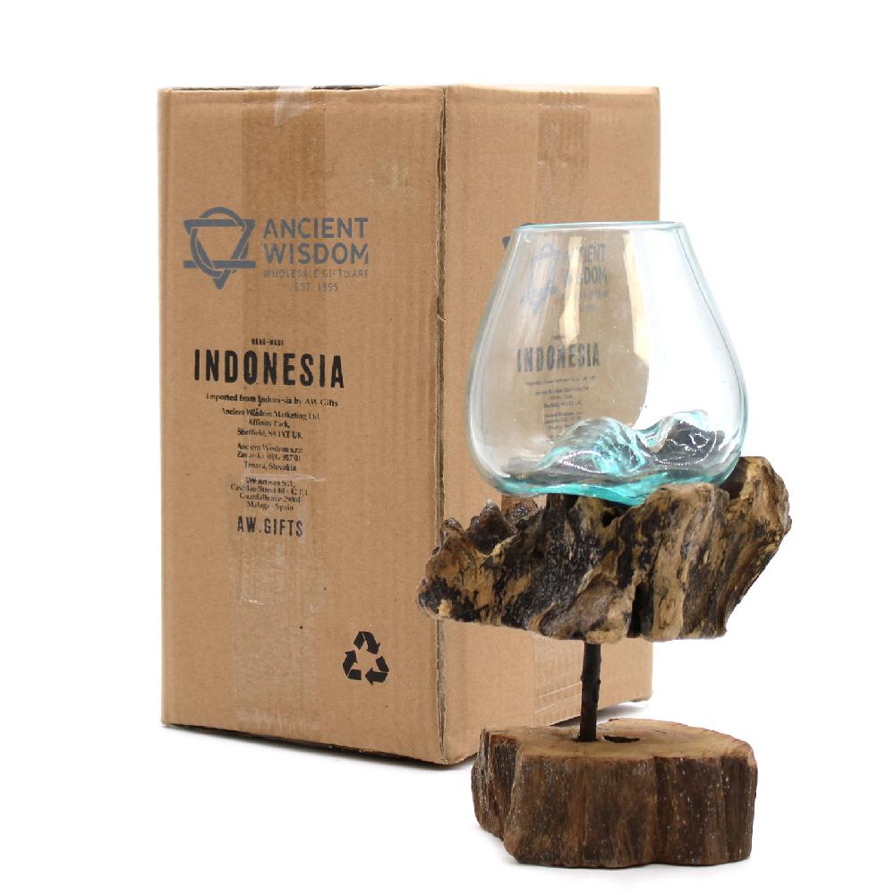 Ancient Wisdom Molten Glass On Wood With Stand - Medium Bowl