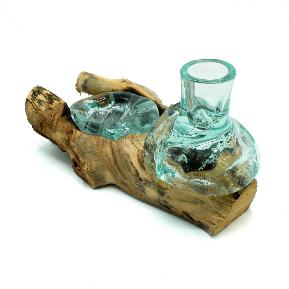 Ancient Wisdom Molten Glass Small Flower Vase And Tealight Holder On Wood