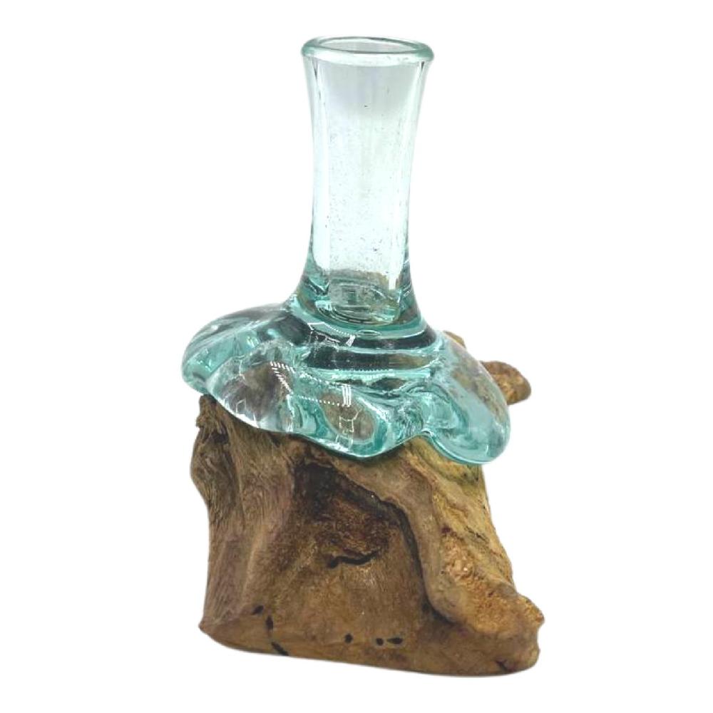 Ancient Wisdom Molten Glass Small Flower Vase On Wood