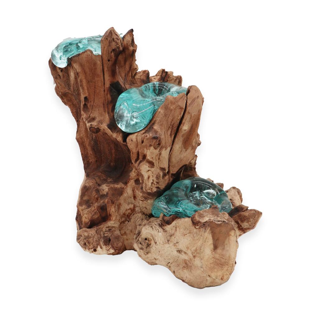 Ancient Wisdom Molten Glass Triple Candle Holder On Wood