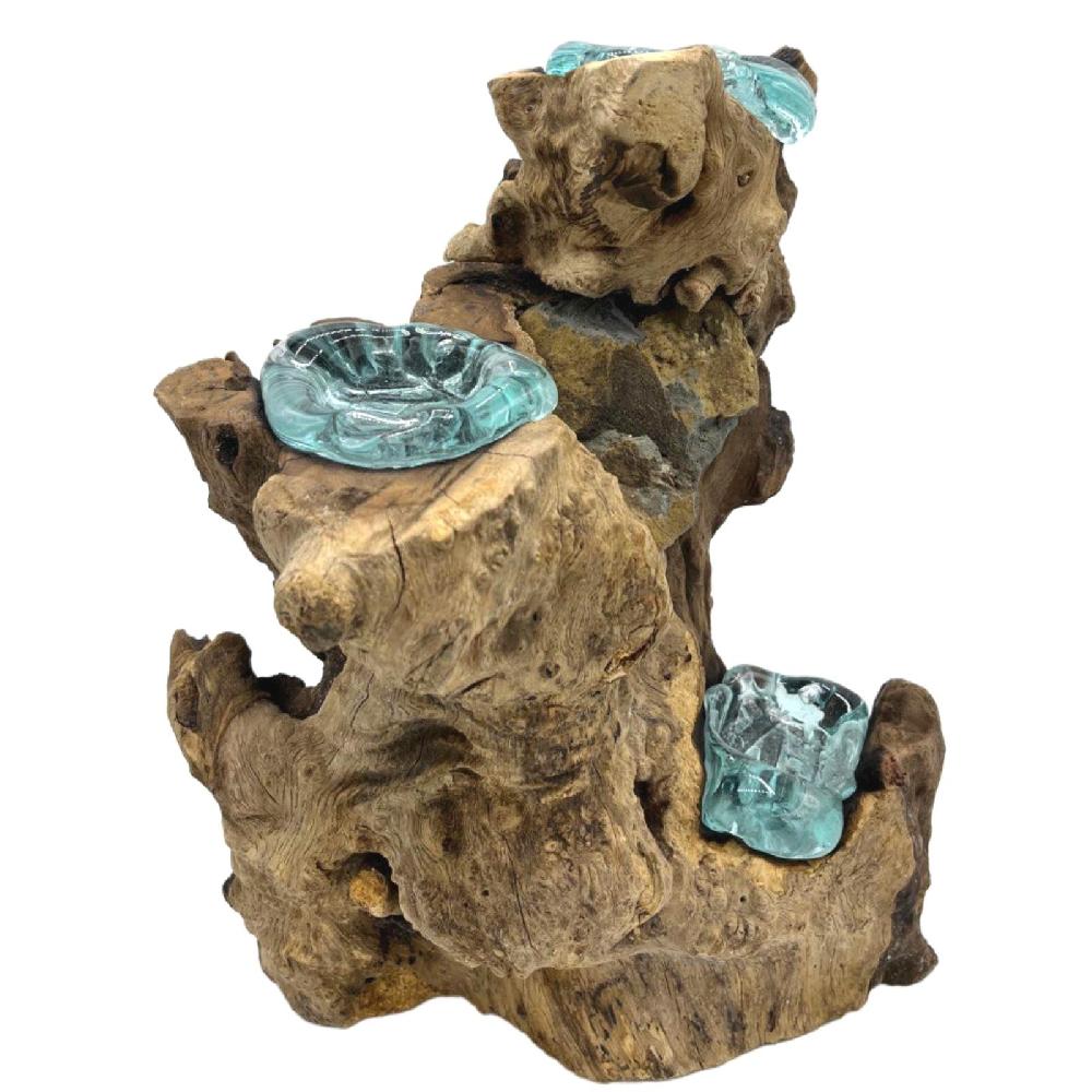 Ancient Wisdom Molten Glass Triple Candle Holder On Wood