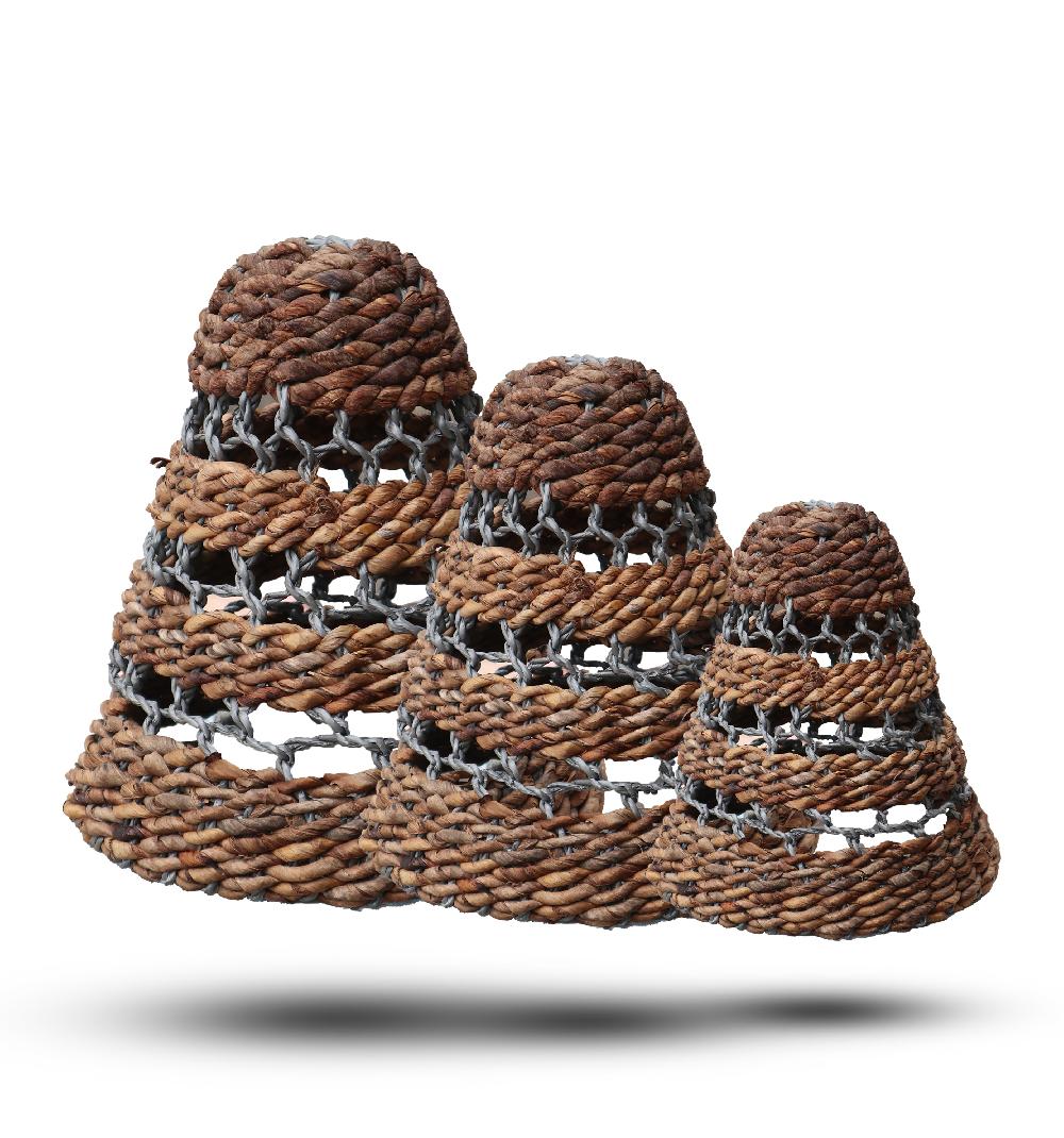 ancient wisdom Natural Banana Leaf & Abu-Abu Raffia Lamp Shades - Set of 3