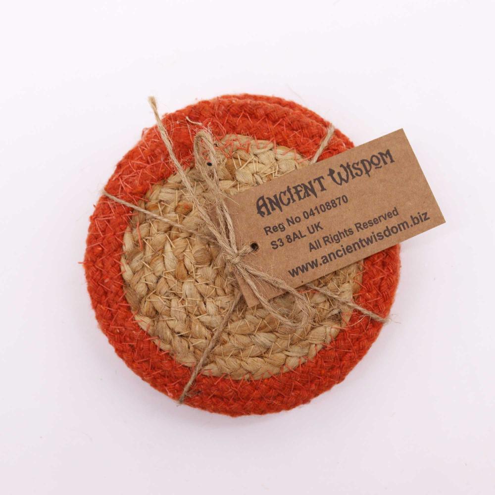 Ancient Wisdom Natural Coaster - Jute & Cotton 10cm (set Of 4) - Clay Boarder