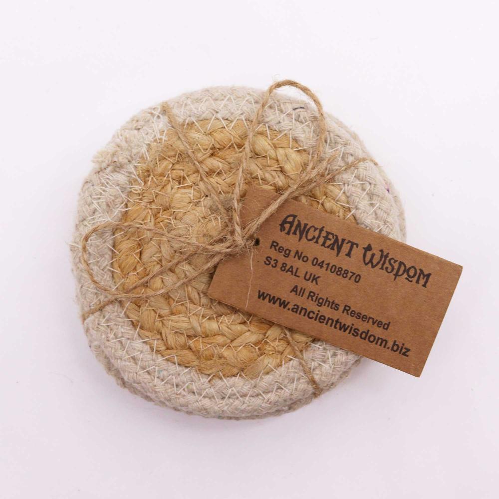 Ancient Wisdom Natural Coaster - Jute & Cotton 10cm (set Of 4) - Ivory Boarder
