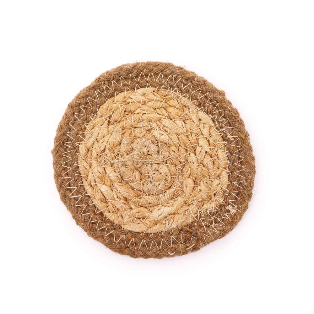 ancient wisdom Natural Coaster - Jute & Cotton 10cm (set of 4) - Natural Boarder
