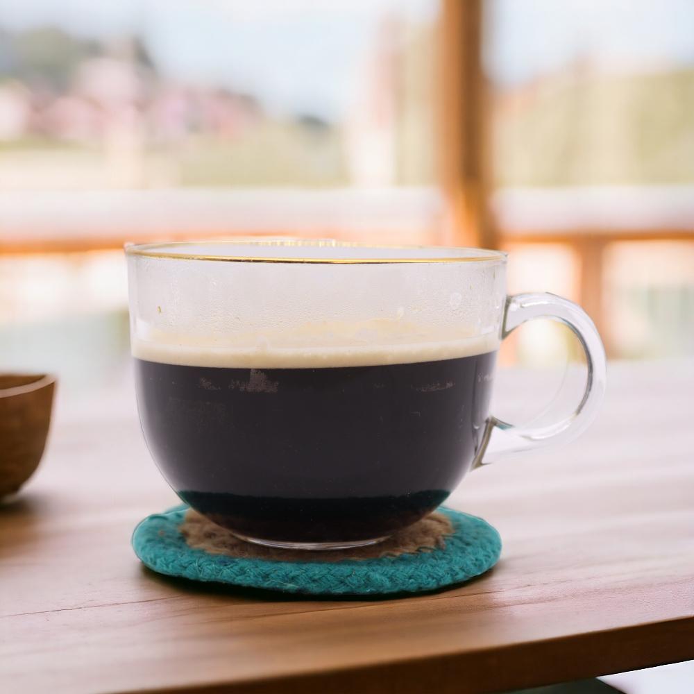 Ancient Wisdom Natural Coaster - Jute & Cotton 10cm (set Of 4) - Teal Boarder