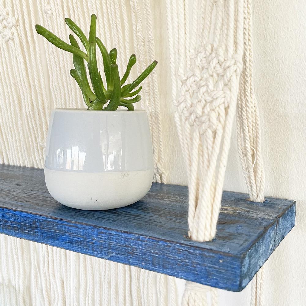 Ancient Wisdom Natural Macrame Hanging Shelves - Blue