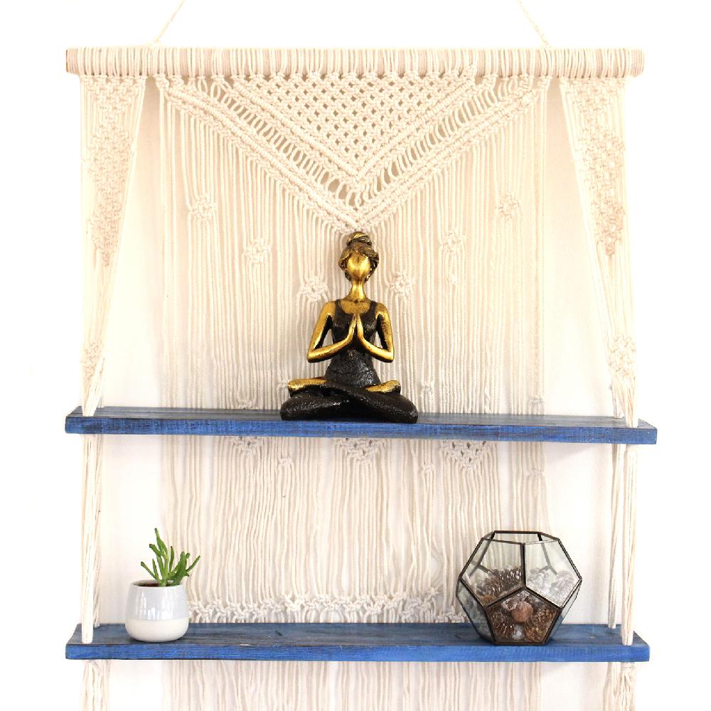 ancient wisdom Natural Macrame Hanging Shelves - Blue