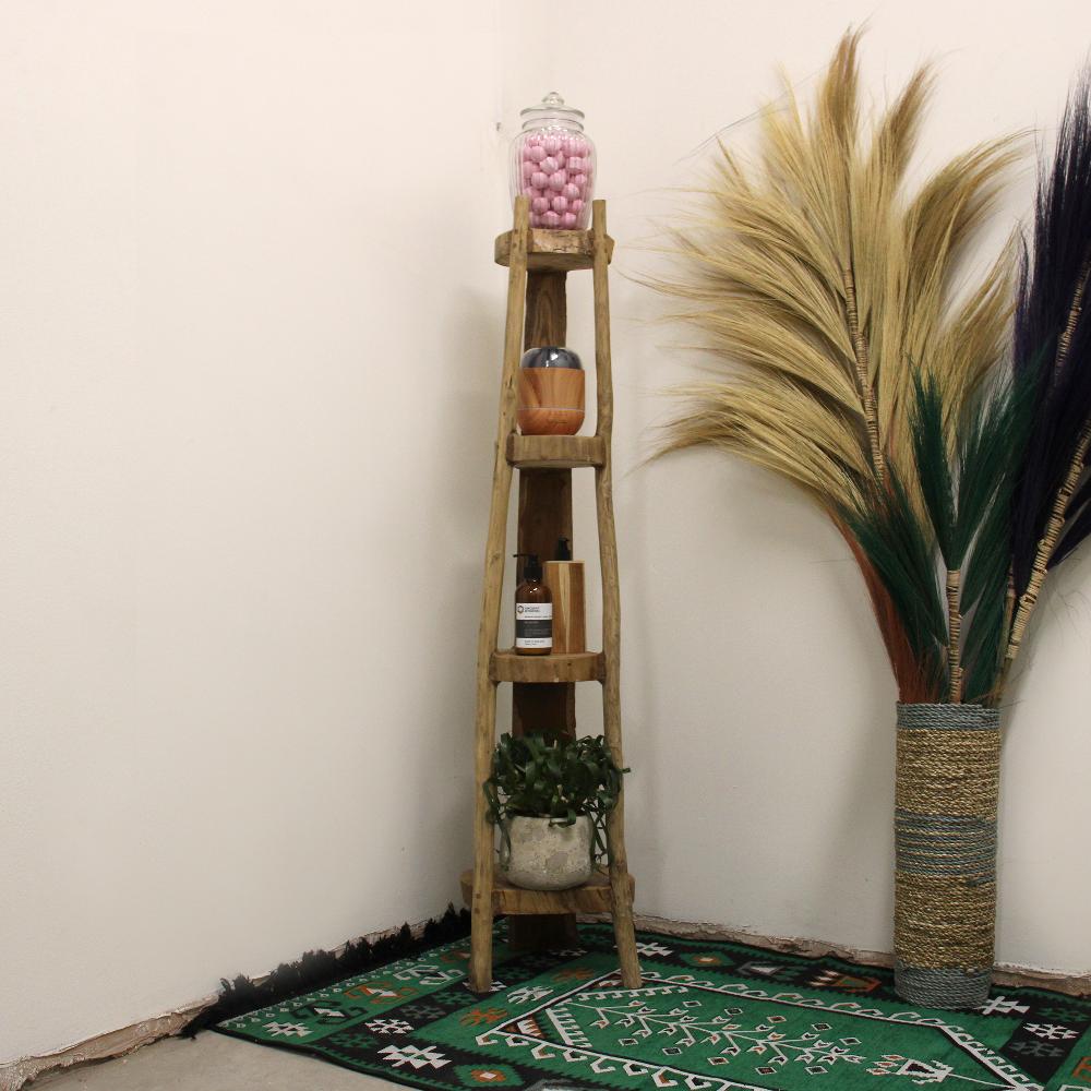 Ancient Wisdom Natural Teak Corner Unit 4 Shelves - 135cm High