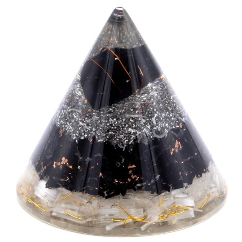 ancient wisdom Orgonite Cone - Selenite and Black Toumaline Copper - 90 mm