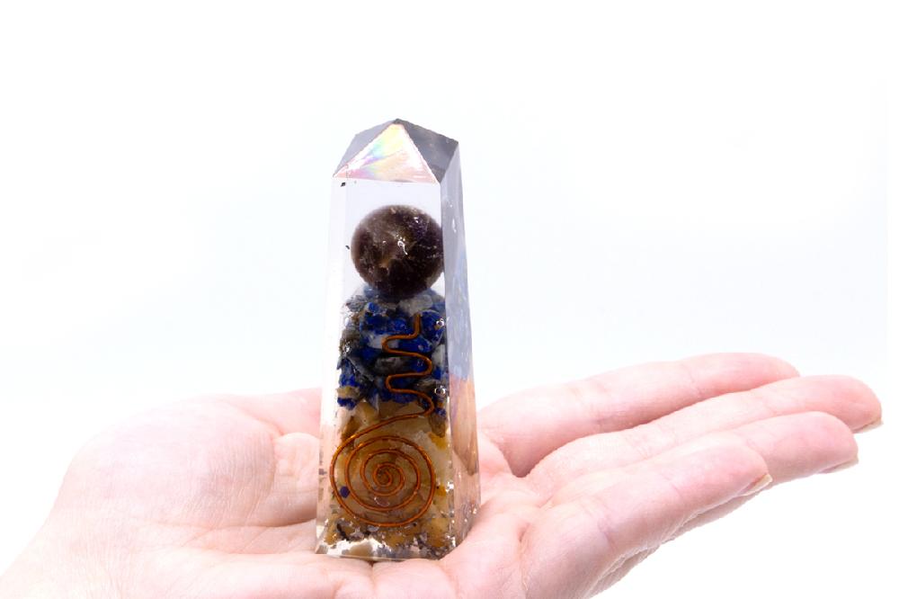 Ancient Wisdom Orgonite Obelisk Power Point Copper Lapis And Yellow Aventurine - 90x25 Mm