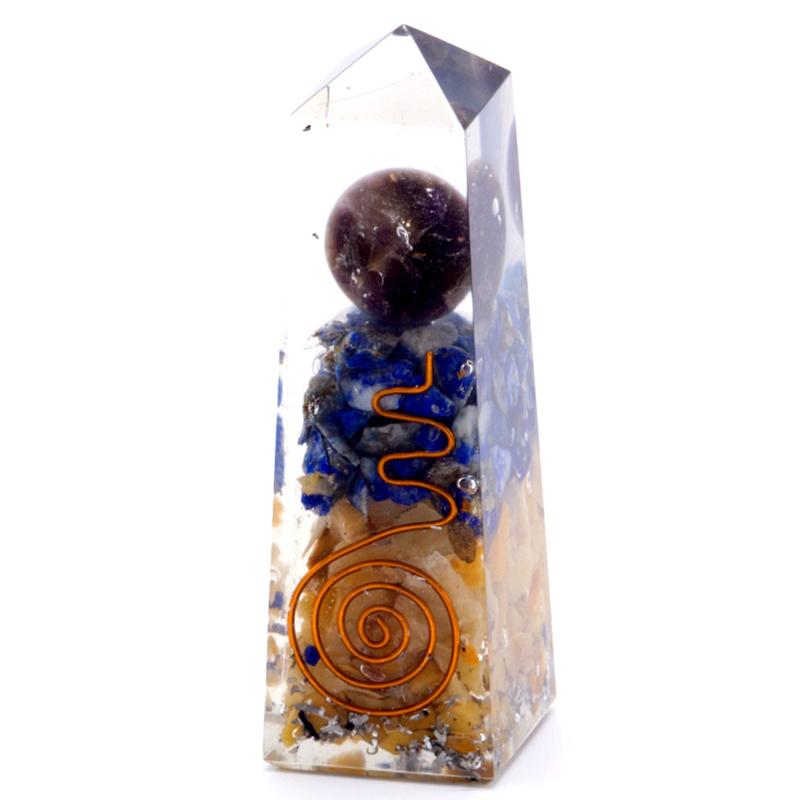 ancient wisdom Orgonite Obelisk Power Point Copper Lapis and Yellow Aventurine - 90x25 mm