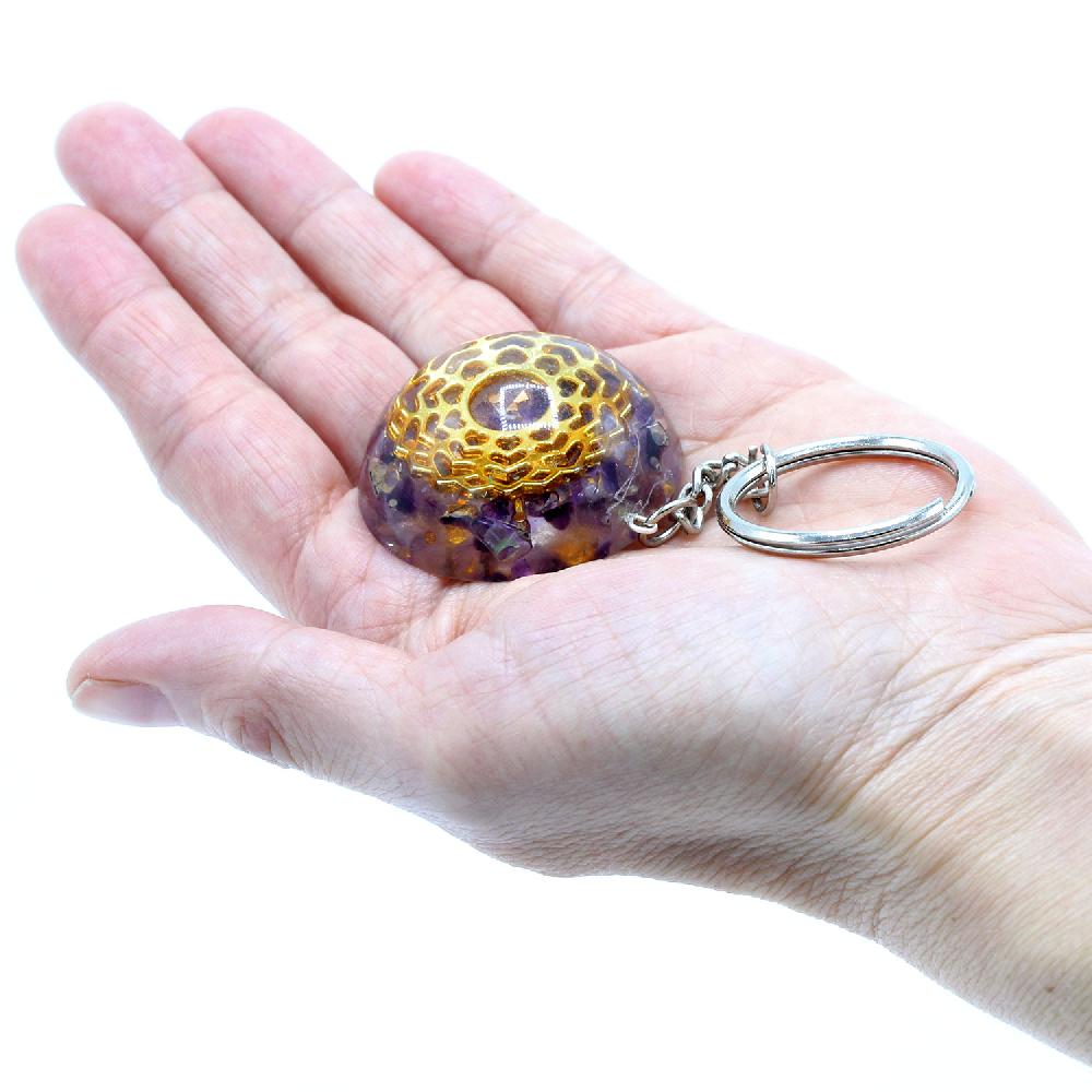 Ancient Wisdom Orgonite Power Keyring - Amethyst Mandala Hearts
