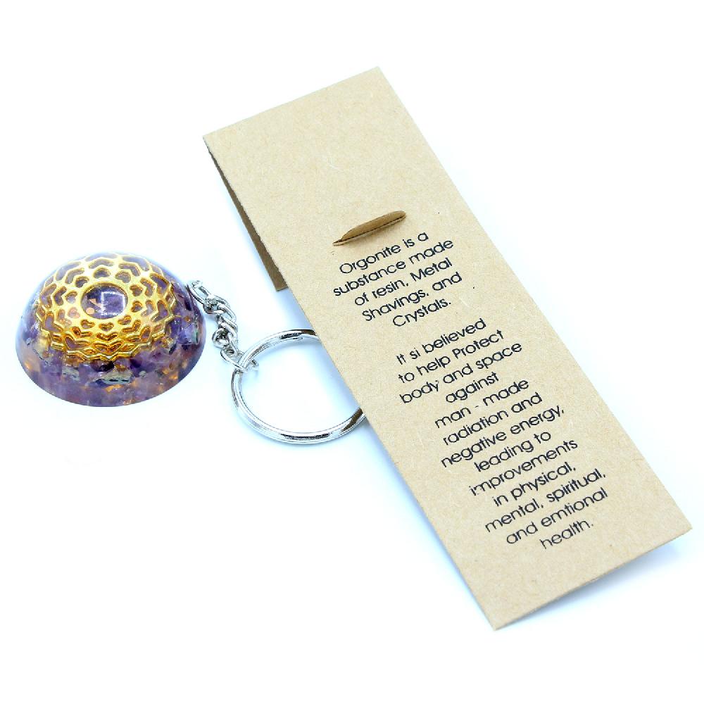 Ancient Wisdom Orgonite Power Keyring - Amethyst Mandala Hearts