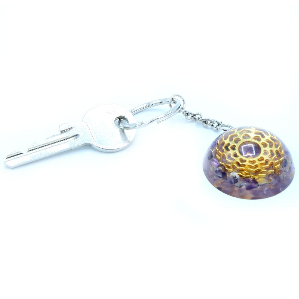 Ancient Wisdom Orgonite Power Keyring - Amethyst Mandala Hearts