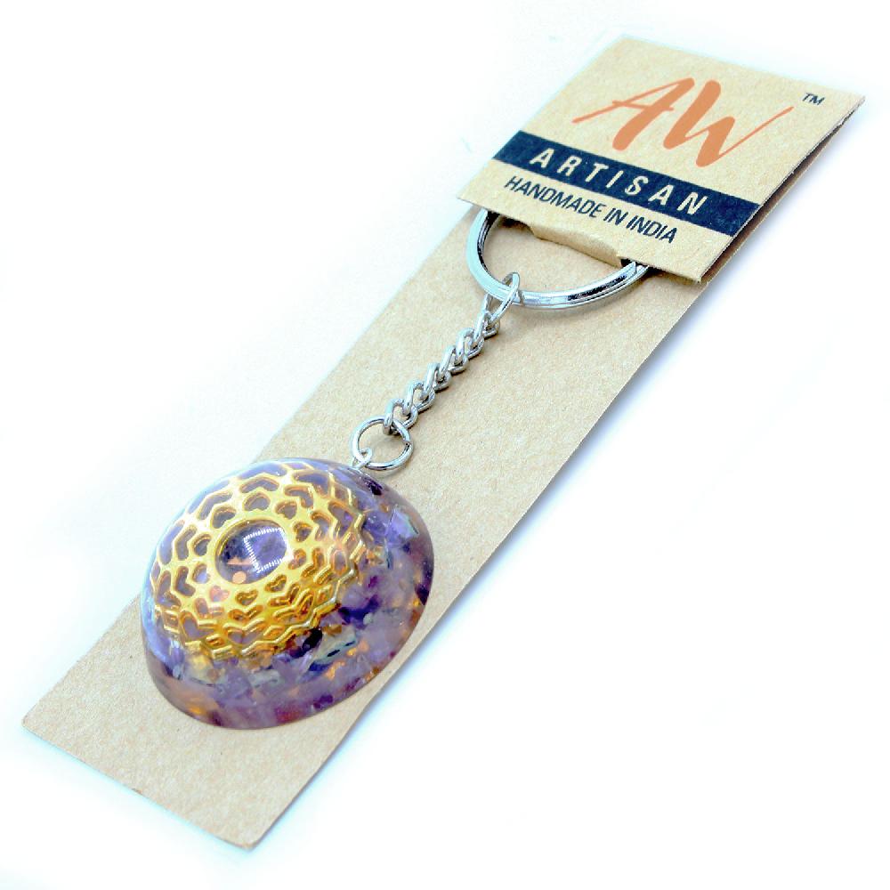 ancient wisdom Orgonite Power Keyring - Amethyst Mandala Hearts