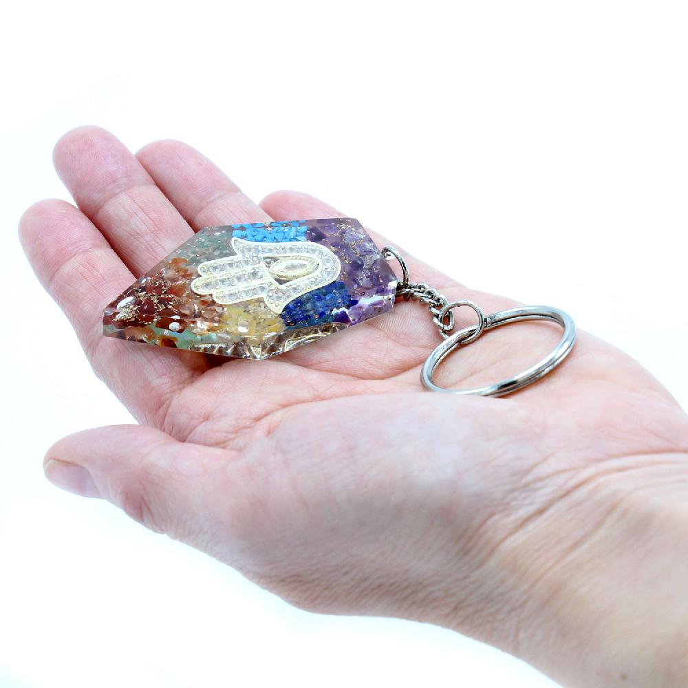 Ancient Wisdom Orgonite Power Keyring - Gemstone Chakra Hamsa